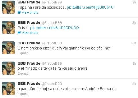 Perfil no Twitter afirma que BBB13 é uma fraude e diz que tudo está decidido